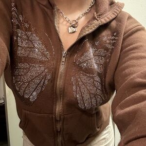 Rhinestone butterfly zip up hoodie